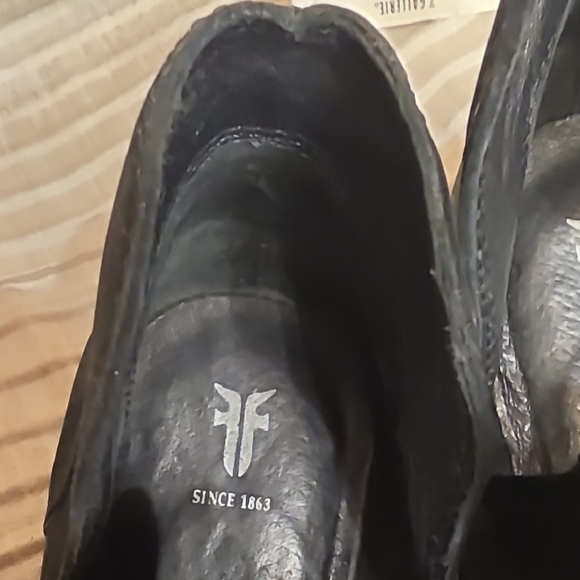 Frye Black Leather Ankle Booties with Wooden Heel - Picture 13 of 16